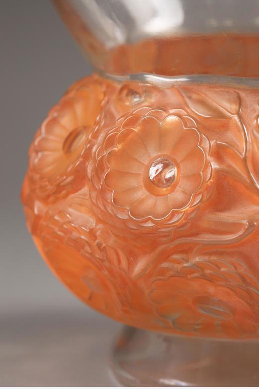 独角鹿西洋古董1930年法国顶级水晶工坊莱俪LALIQUE设计出品「SOUCIS 金盏花」主题橘色欧泊水晶花瓶 商品图3