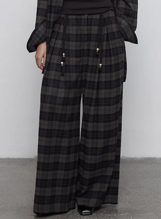 半圆/Q5713724/磨毛工艺格纹阔腿裤 商品图0