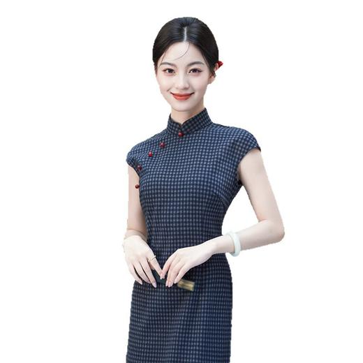 SKY 27696改良新中式格子格子坎肩袖长款旗袍日常可穿 商品图4