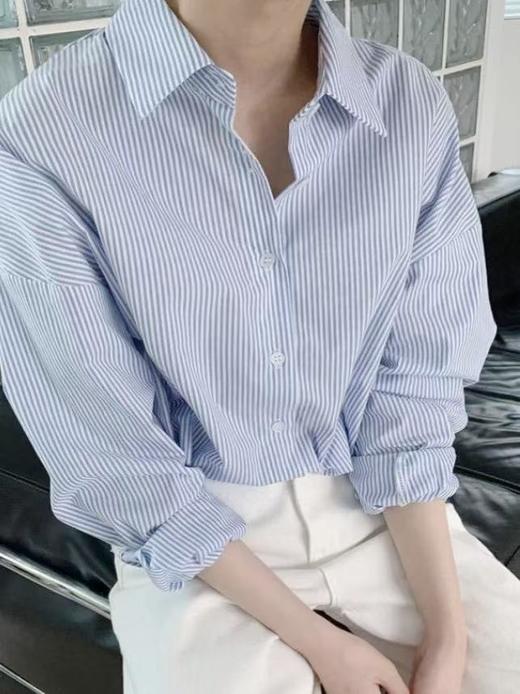 【秋上新】吉妮品牌 003A蓝白条纹衬衫-喜出 商品图0