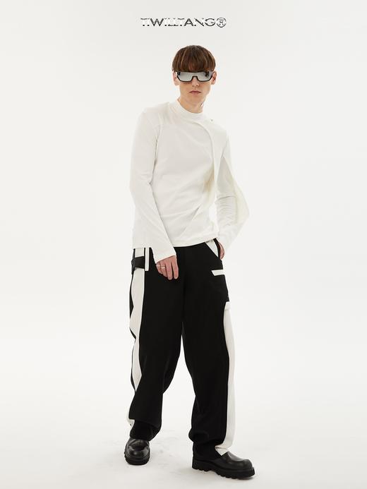 TIWILLTANG启世录 SETS 结构层次精梳棉黑白长袖T恤 商品图3