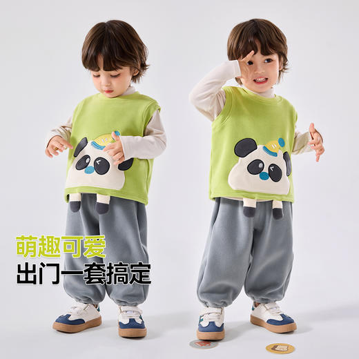 嘟嘟家宝宝套装秋款男童三件套卡通儿童马甲裤子女童衣服秋季新款 商品图4