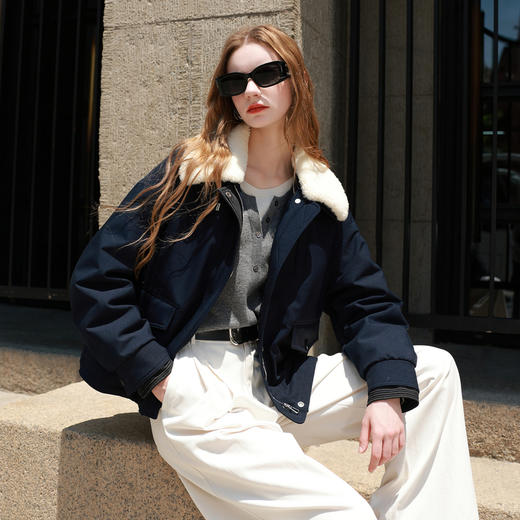 三彩2025冬季新款翻领羽绒服90白鸭绒压胶直充短款休闲M 商品图2