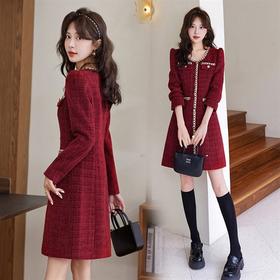 气质时尚名媛收腰显瘦，拼接撞色粗花呢连衣裙HR-YJLY83816