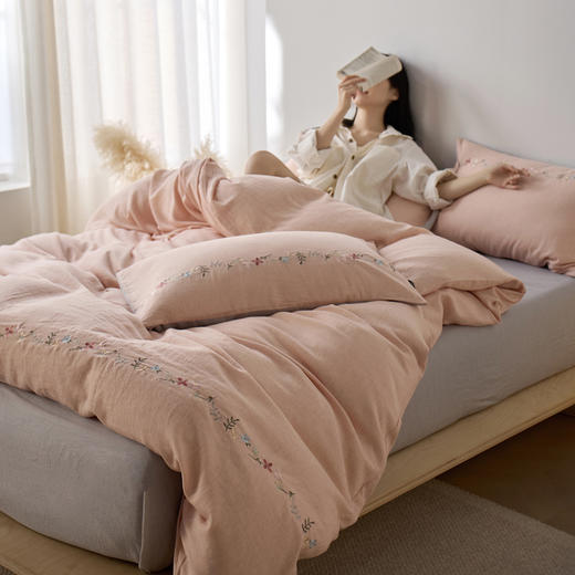 超柔裸感贴身天丝棉麻四件套 天丝+棉+亚麻无印风简约套件 商品图2