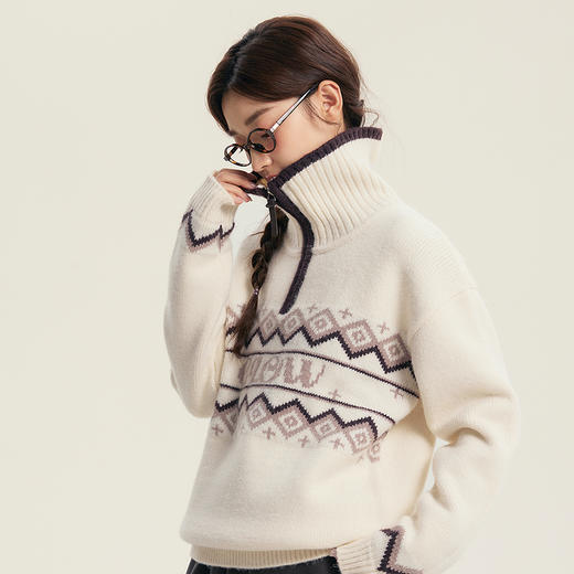 笛莎Deesha青少年女童毛衣2025冬季女童翻领字母提花毛衣 商品图2