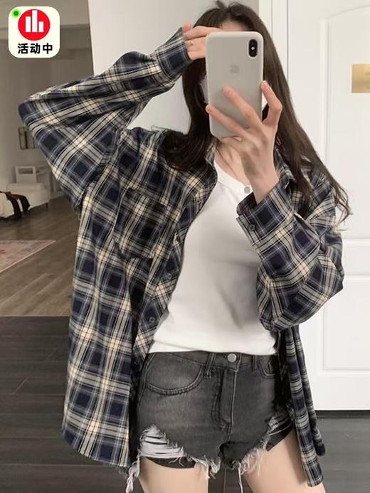 【秋上新】吉妮品牌 001A藏青色格子衬衫-喜出 商品图5