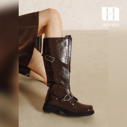 duimian对面褶影双扣骑士长靴复古方头 商品图3