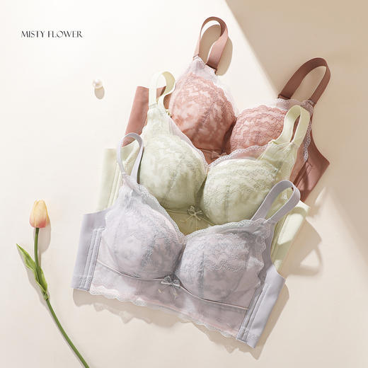熳洁儿 小胸聚拢文胸法式薄纱蕾丝柔软莫代尔杯立体显大收副乳25761507 商品图8