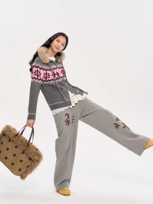 heris/H53123/游牧腰果花贴布绣 串珠抽绳松紧 时髦弯刀阔腿卫裤 商品图4