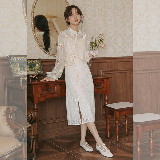 西遇新中式改良旗袍套装女秋季新款国风立领开衫连衣裙两件套SS051447 商品图1