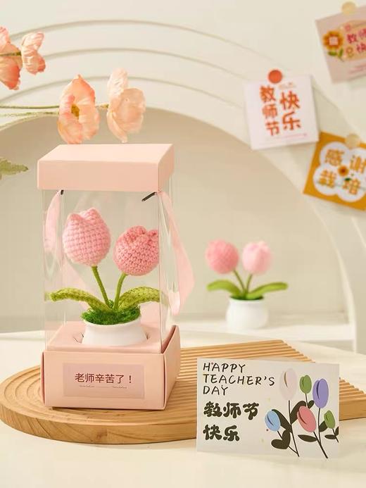 【郁见美好】教师节粉色2头郁金香桌面摆件 1份（3份十堰主城区包邮） 商品图1