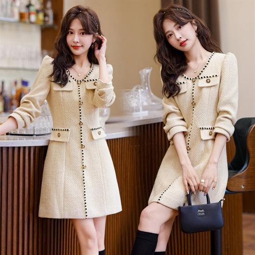 气质时尚名媛收腰显瘦拼接撞色粗花呢连衣裙YJLY83816 商品图0