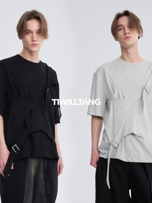 TIWILLTANG启世录“拂铟”复片交迭日字扣T恤纯色小众设计感短袖 商品图4