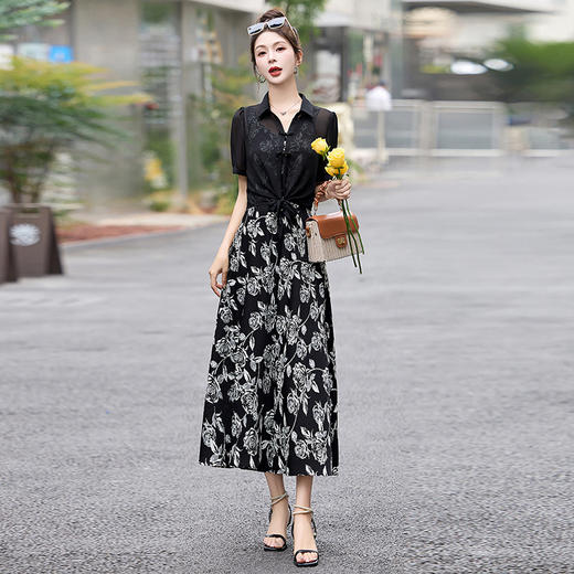 WZ52839夏季上新气质时尚简约优雅印花背带连衣裙搭小衫洋气减龄透气 商品图1
