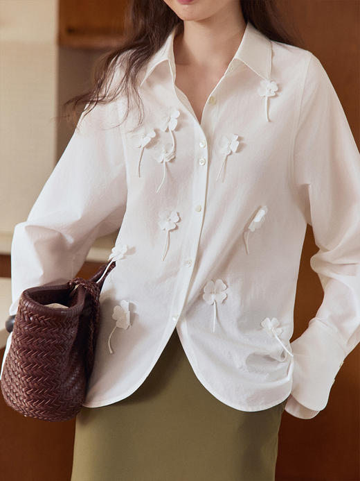 Even Vintage | 手工立体花 收腰简约时髦抗皱易打理舒适长袖衬衫 商品图1