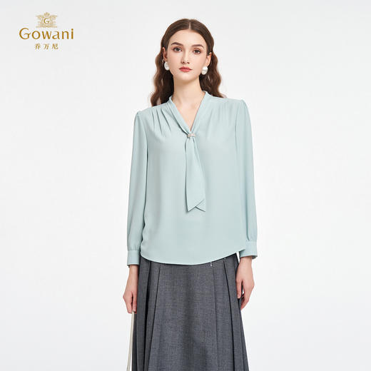 乔万尼2025秋新品连领长飘带轻盈感衬衫上衣ED3C201 商品图3