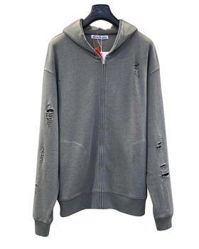 中性款印花破洞连帽卫衣外套001