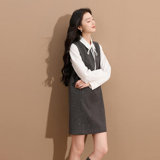三彩2025冬季新款无袖背心小A裙连衣裙短裙叠穿无袖微闪优雅S 商品图2
