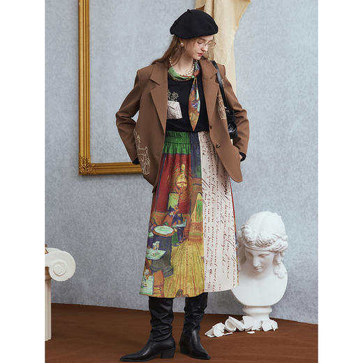 两三事梵高文艺 焦糖烟霞 2025秋季新款复古绣花西装外套女 商品图2