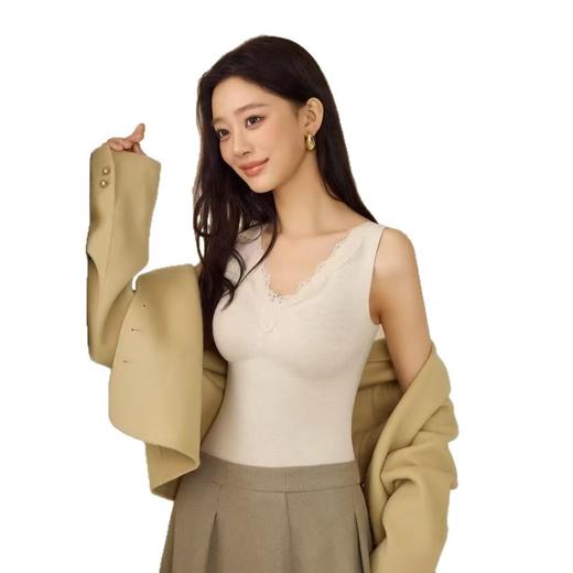 【天然桑蚕丝羊绒V领背心】蕾丝磨毛自热无痕 秋冬保暖背心女修身内搭打底 商品图4
