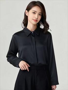 【秋上新】吉妮品牌 021C仿真丝缎面长袖小衫-喜出