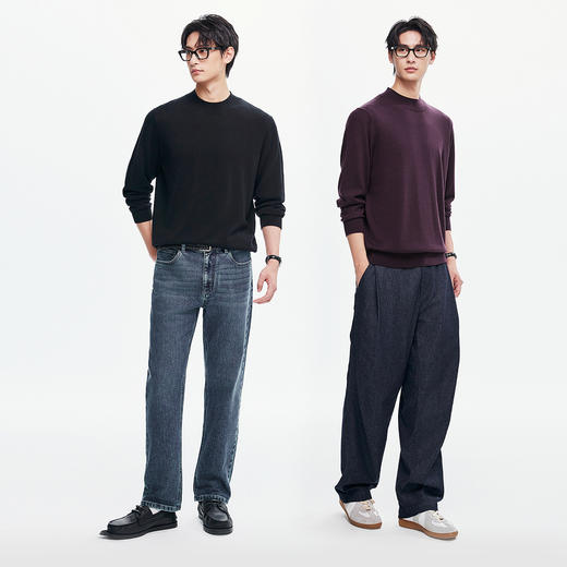 棉仓367826038-扬子纱可机洗美利奴纯羊毛毛衣男秋冬圆领套头羊毛衫针织衫 商品图3