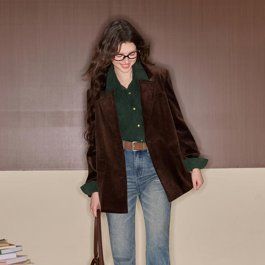 三彩独醒2025冬季新款灯芯绒西装外套正肩小西服复古通勤F 商品图2