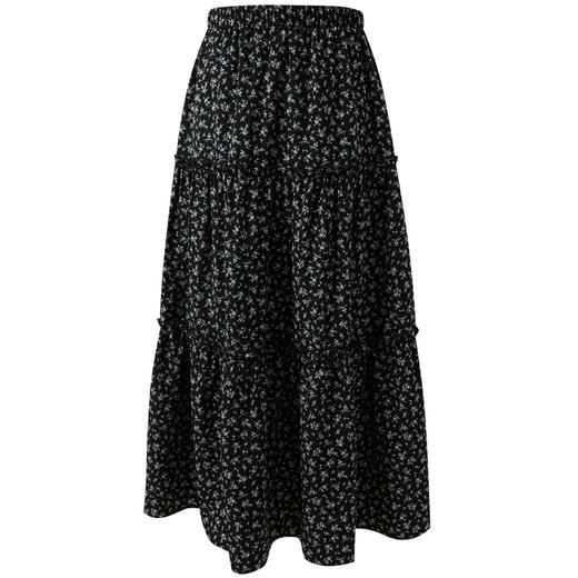 三彩独醒2025冬季新款碎花半身裙松紧腰A字裙木耳边长裙F 商品图4