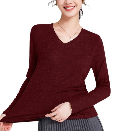 「自j」全新升级【铂金会员109/天猫149/差价40】(00209)洛诗琳莱赛尔天丝羊毛长袖T恤2025秋新款纯色V领打底上衣 商品图4