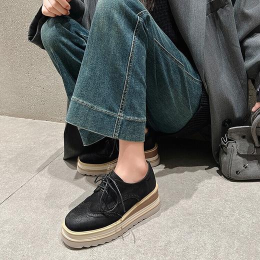 【预售5天】厚底松糕鞋复古雕花布洛克英伦风小皮鞋真皮单鞋高跟系带女鞋MZYZP&929-17 商品图4