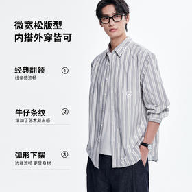 棉仓366804015-微宽松全棉色织长袖条纹衬衫  秋季日系复古仿牛仔条纹外套