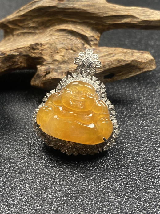 【FC0185】18K金镶嵌翡翠黄翡笑佛吊坠 水润光泽  玉质细腻 荧光起胶 色泽娇艳 商品图2