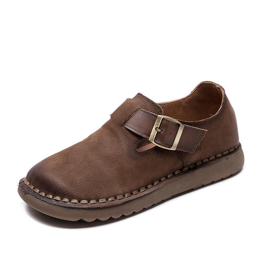 JZ9686 2025春夏新款软面英伦风勃肯单鞋车缝线韩版舒适头层牛皮女鞋 商品图4