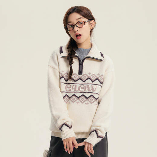 笛莎Deesha青少年女童毛衣2025冬季女童翻领字母提花毛衣 商品图3