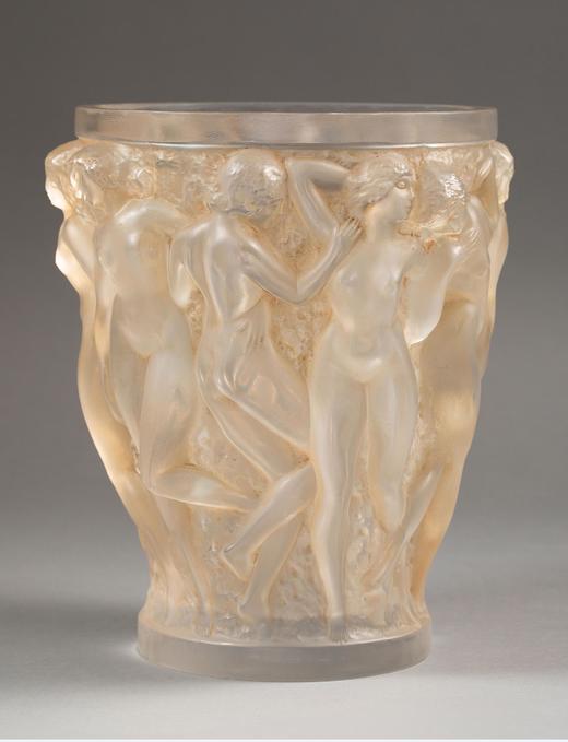 独角鹿西洋古董1927年法国顶级水晶工坊莱俪LALIQUE设计出品「Bacchantes 酒神祭司」主题欧泊水晶花瓶 商品图1