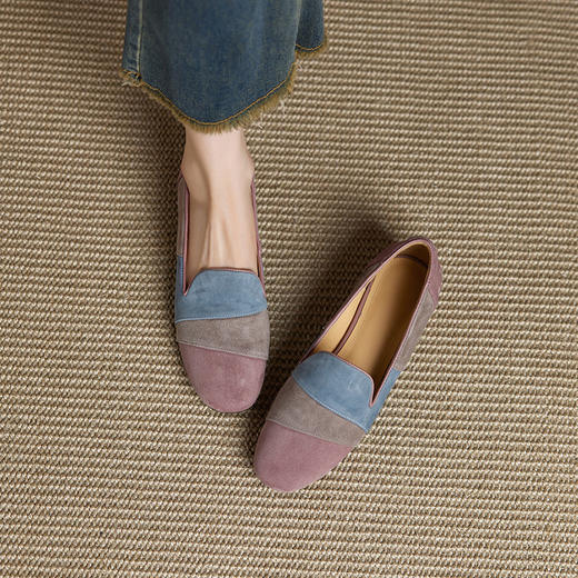 【预售5天】真皮磨砂拼色乐福鞋，一脚蹬翻毛皮软底单鞋YS&A1691 商品图4