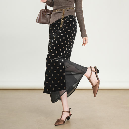 QYM 95833-Y金丝绒网纱拼结鱼尾裙高腰包臀中长裙 商品图1