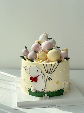 微加高小兔子气球卡通小动物蛋糕--低糖处理无添加