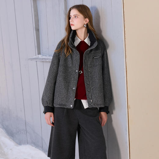 三彩2025冬季新款短款羽绒服90白鸭绒压胶直充立领外套M 商品图3