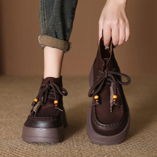 FR 85068复古流苏鞋舒适厚底休闲鞋松糕底浅口马丁靴 商品图3