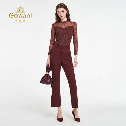 乔万尼2025新品两色百搭修身复古感微喇裤ED3F235 商品图3