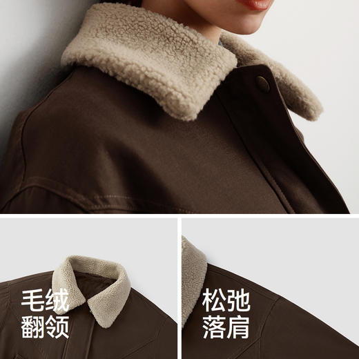 森马外套女冬季夹棉仿羊羔毛翻领oversize磨毛2025新款巴恩风夹克 商品图3