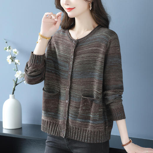 CC 10-6618复古毛衣外套宽松洋气条纹针织开衫 商品图1