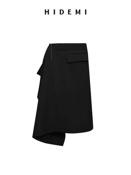 HIDEMI 极简不对称设计感西装口袋手工拱针堆叠半身裙 商品图8