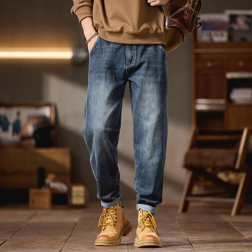 【DQ】大依优型大码男装潮流微锥复古牛仔裤男宽松弹力松紧腰小脚长裤 商品图5