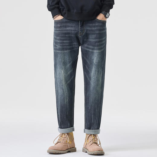 【DQ】大依优型大码男装棉感牛仔裤300斤小脚裤秋冬新款锥形牛仔裤男宽松复古弹力小脚长裤时尚潮流耐磨水洗 商品图4