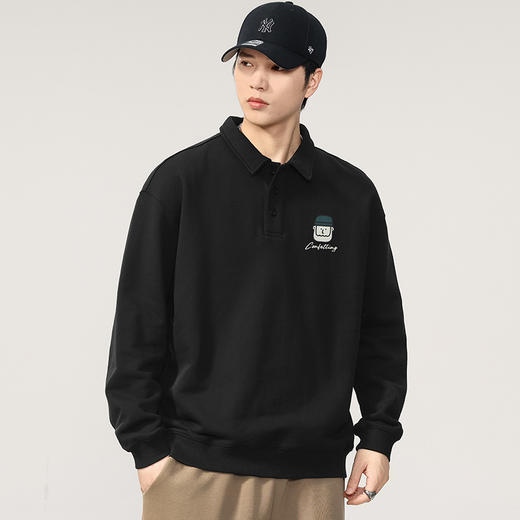 【100%棉】【DQ】大依优型大码男装360G纯棉长袖polo衫简约宽松百搭印花上衣 商品图5