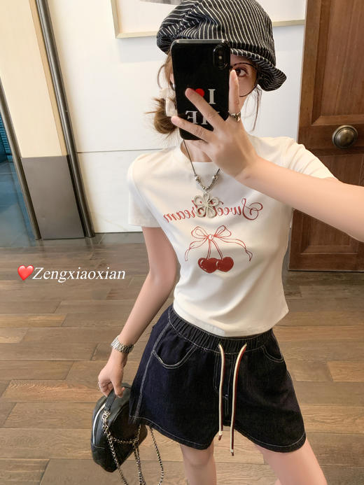 【129元任选2件】现货！复古高腰靛蓝色系带牛仔短裤 商品图4