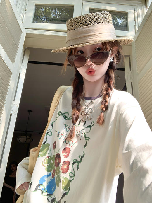 <曾小咸推荐>现货秒杀！最后一波 ！抢到赚到！杏色花朵印花撞色圆领长袖 日常129.99 立减70 秒杀59.99！ 商品图7